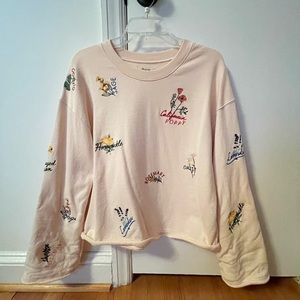 Madewell Botanical Embroidered Bell-Sleeve Sweatshirt